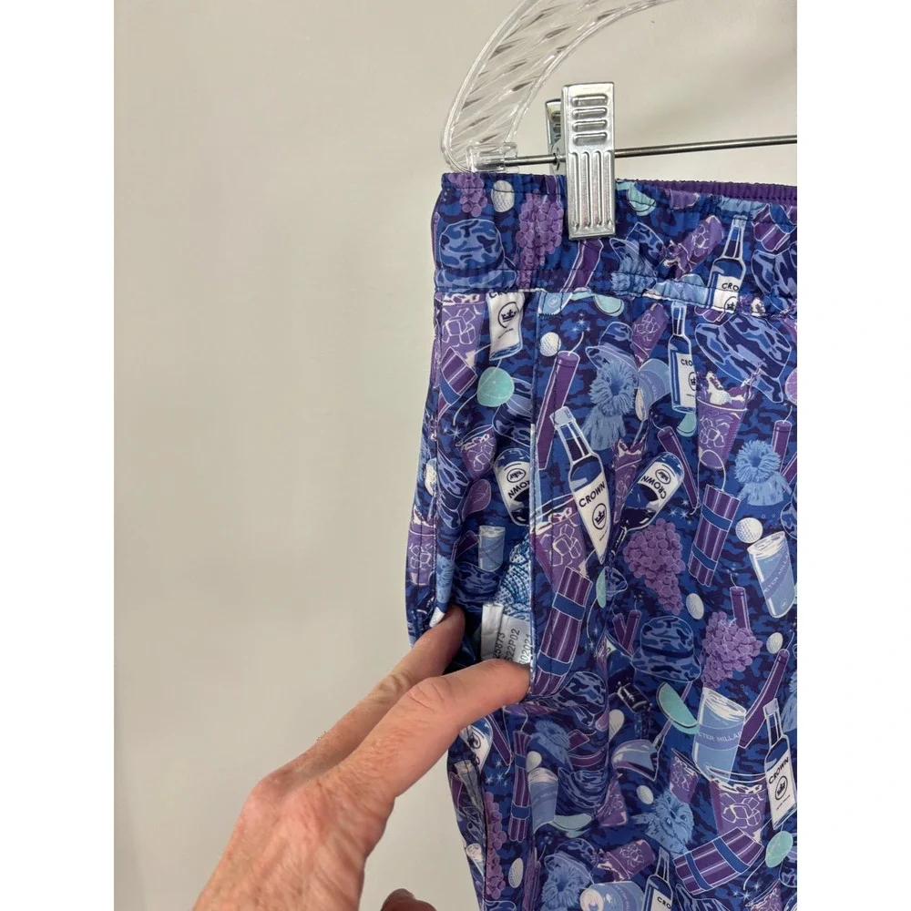 Peter Millar Seaside Mens Purple Cocktail Print Swim Trunks Shorts Large
